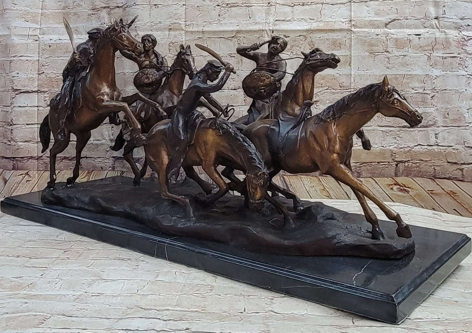 Remington Bronze Sculpture West Western Indian Horse Hot Cast Massive Figurine