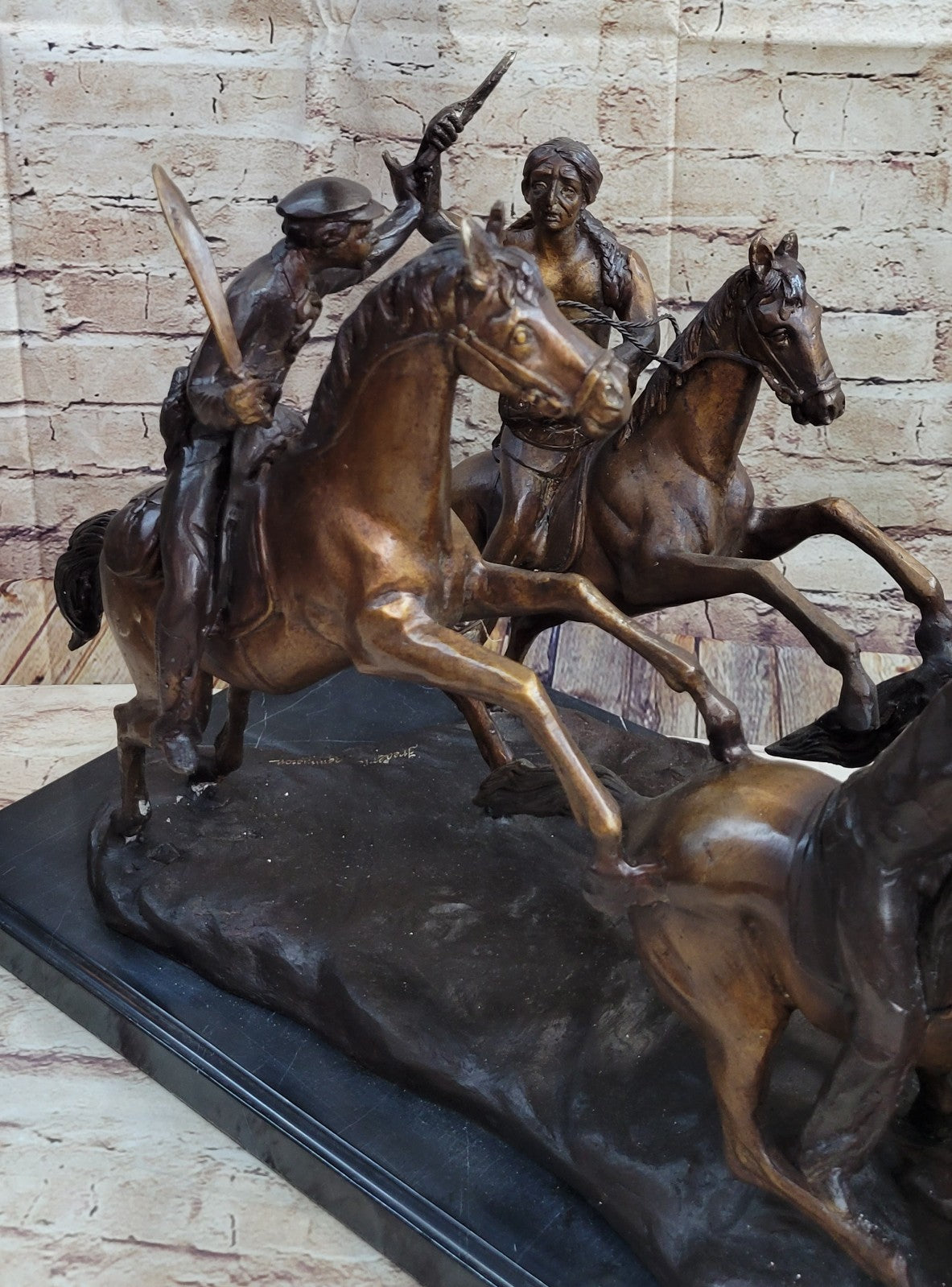 Remington Bronze Sculpture West Western Indian Horse Hot Cast Massive Figurine