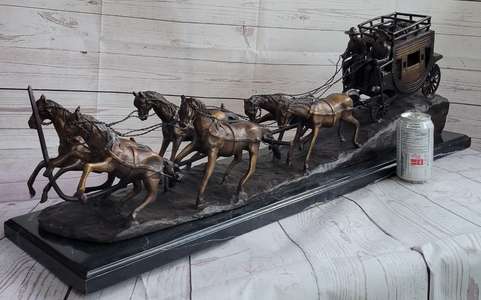 80 LBS HOT CAST ADVENTURE ACTION HORSES BRONZE STATUE STAGE COACH OLD WEST SALE