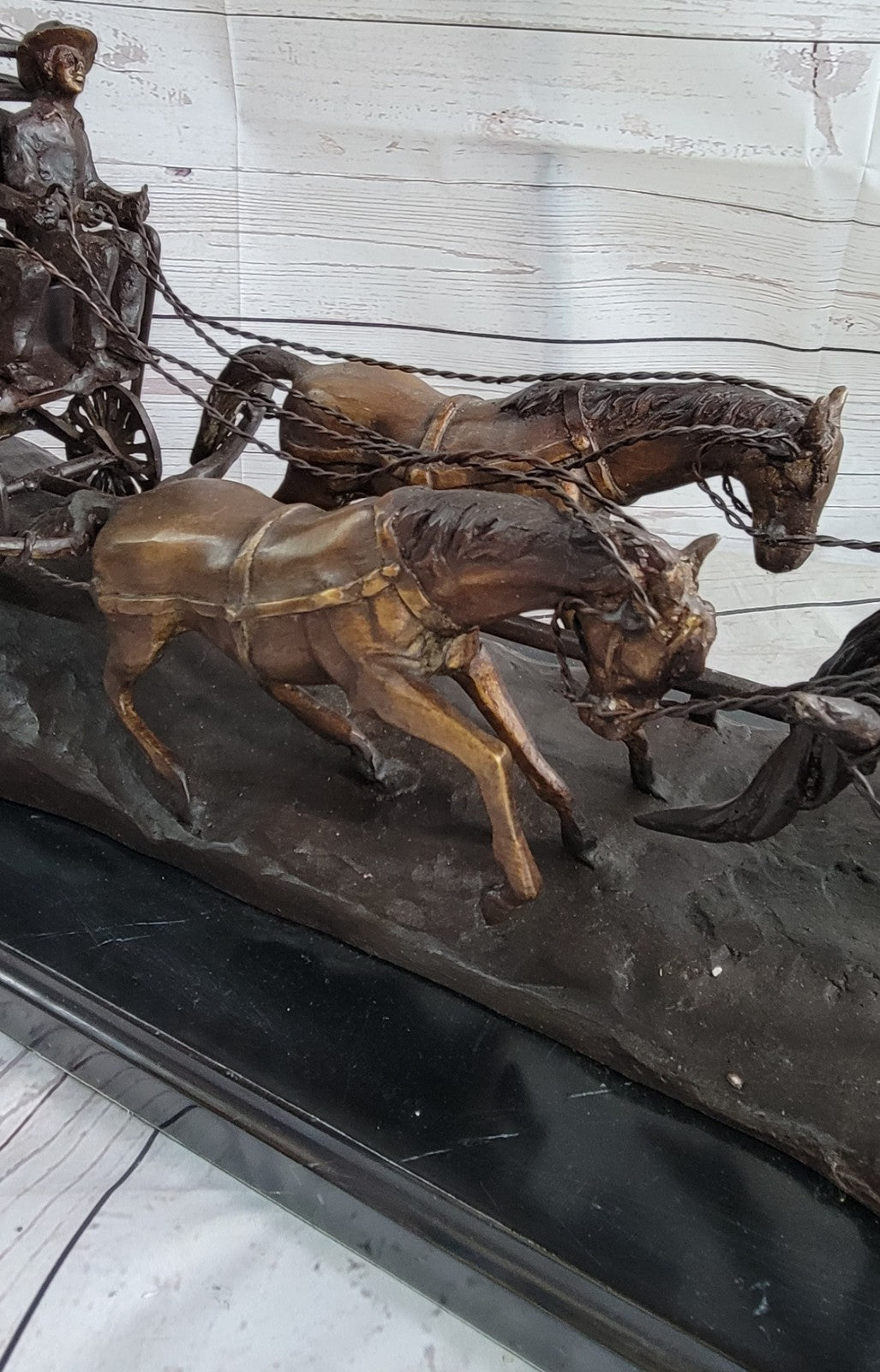 80 LBS HOT CAST ADVENTURE ACTION HORSES BRONZE STATUE STAGE COACH OLD WEST SALE