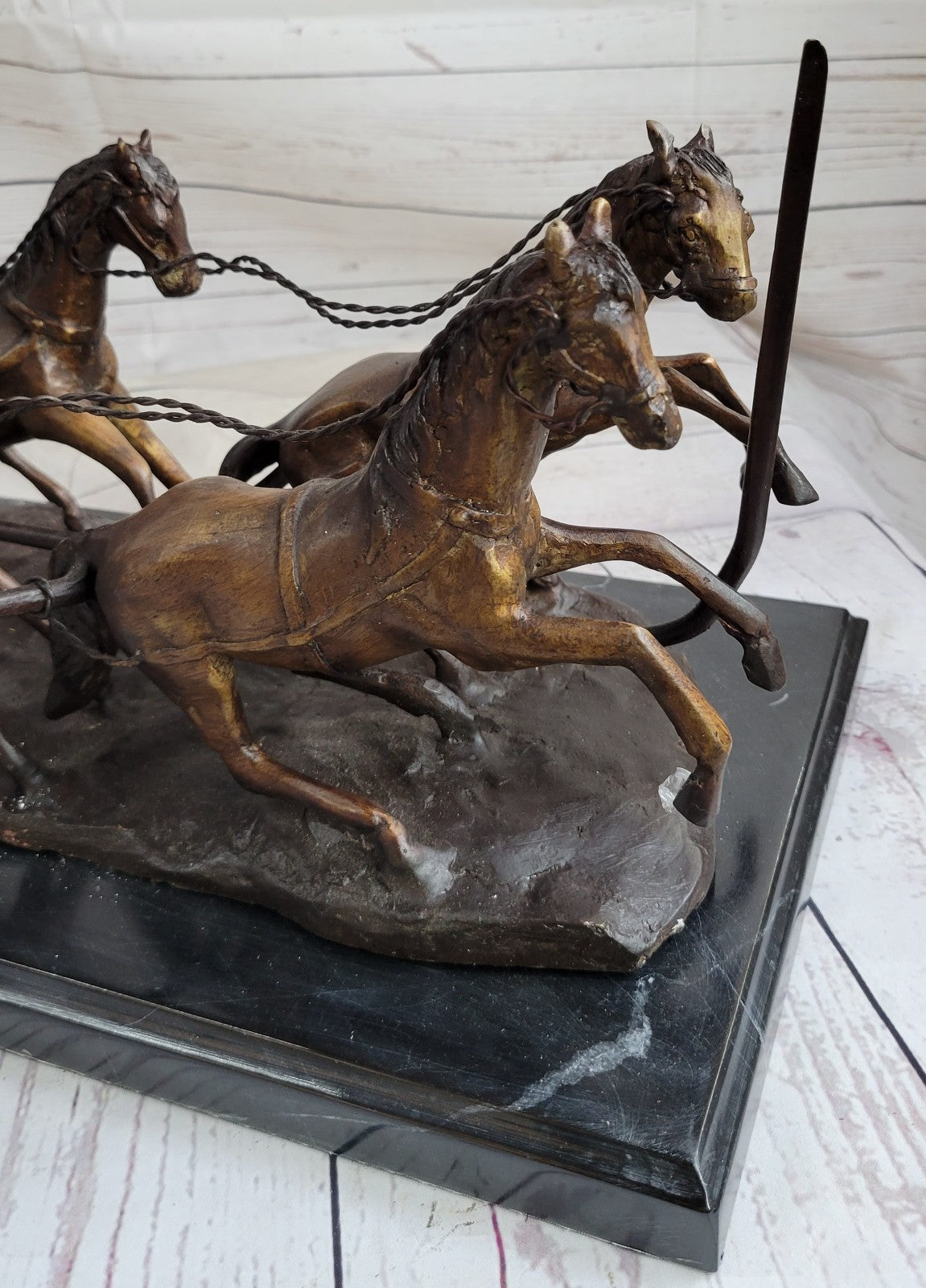 80 LBS HOT CAST ADVENTURE ACTION HORSES BRONZE STATUE STAGE COACH OLD WEST SALE