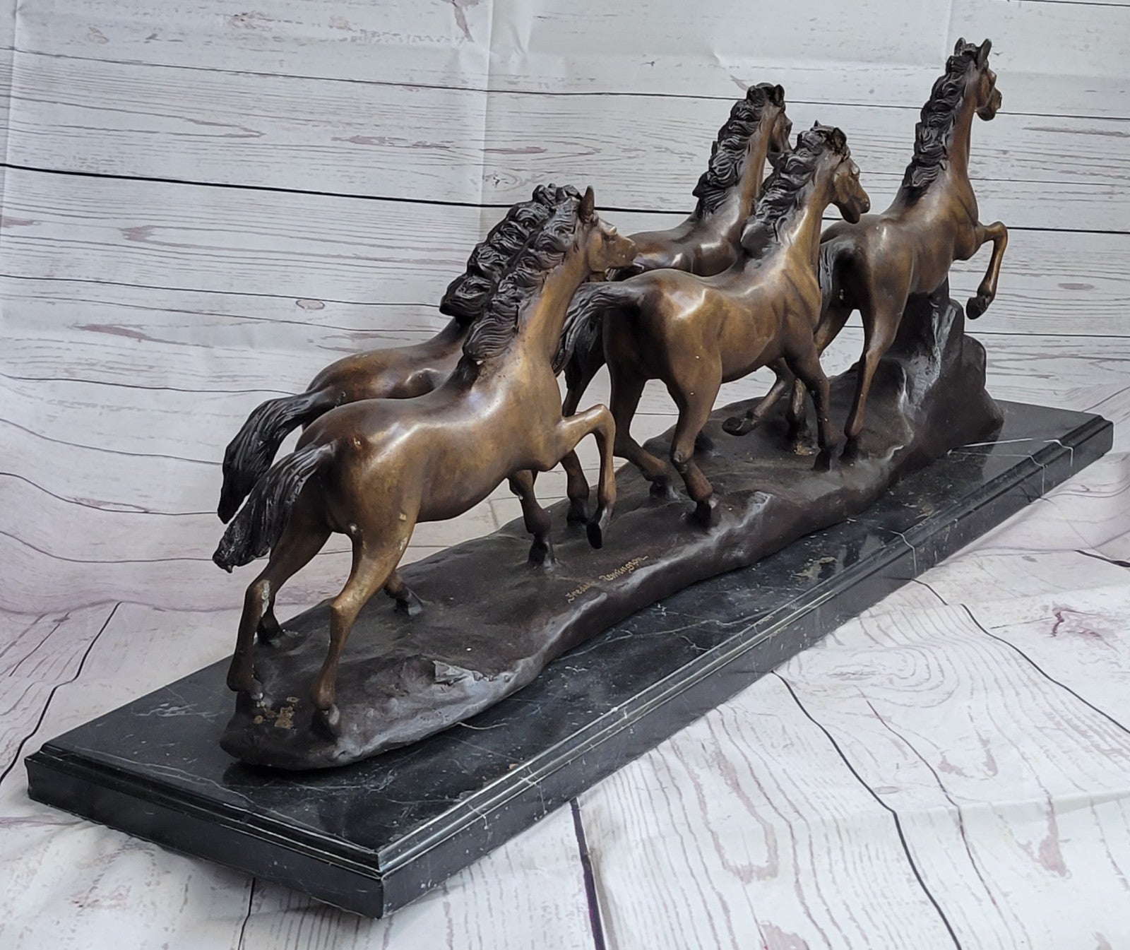 73 LBS Extra Large Hot Cast Remington Wild Horses Bronze Sculpture Statue Figurine