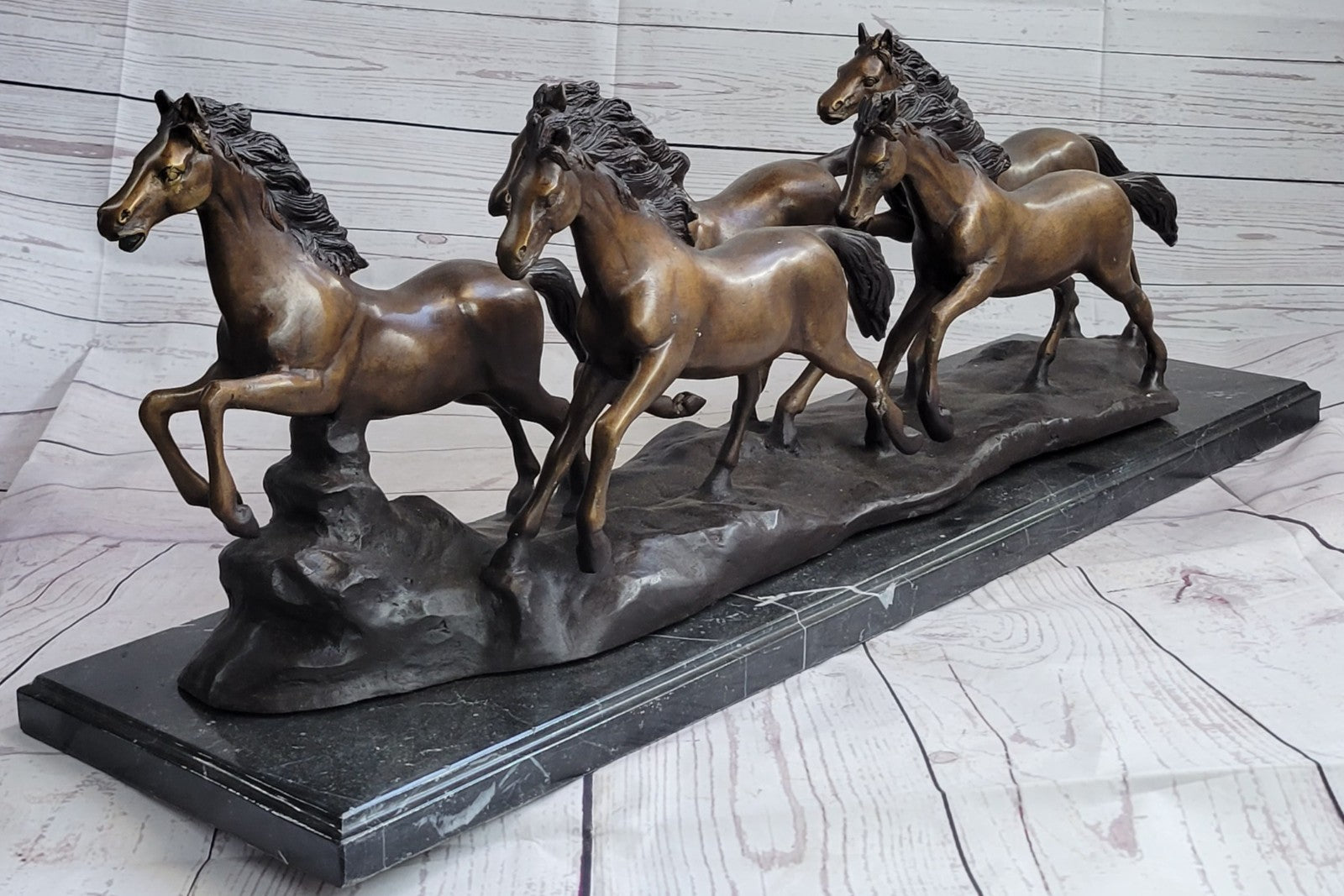 73 LBS Extra Large Hot Cast Remington Wild Horses Bronze Sculpture Statue Figurine