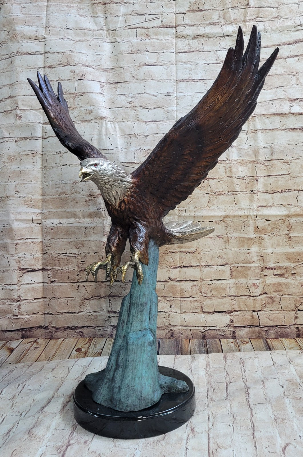 Perched Bird of Prey Bronze Statue Sculpture ornithology Eagle Hawk Falcon Decor