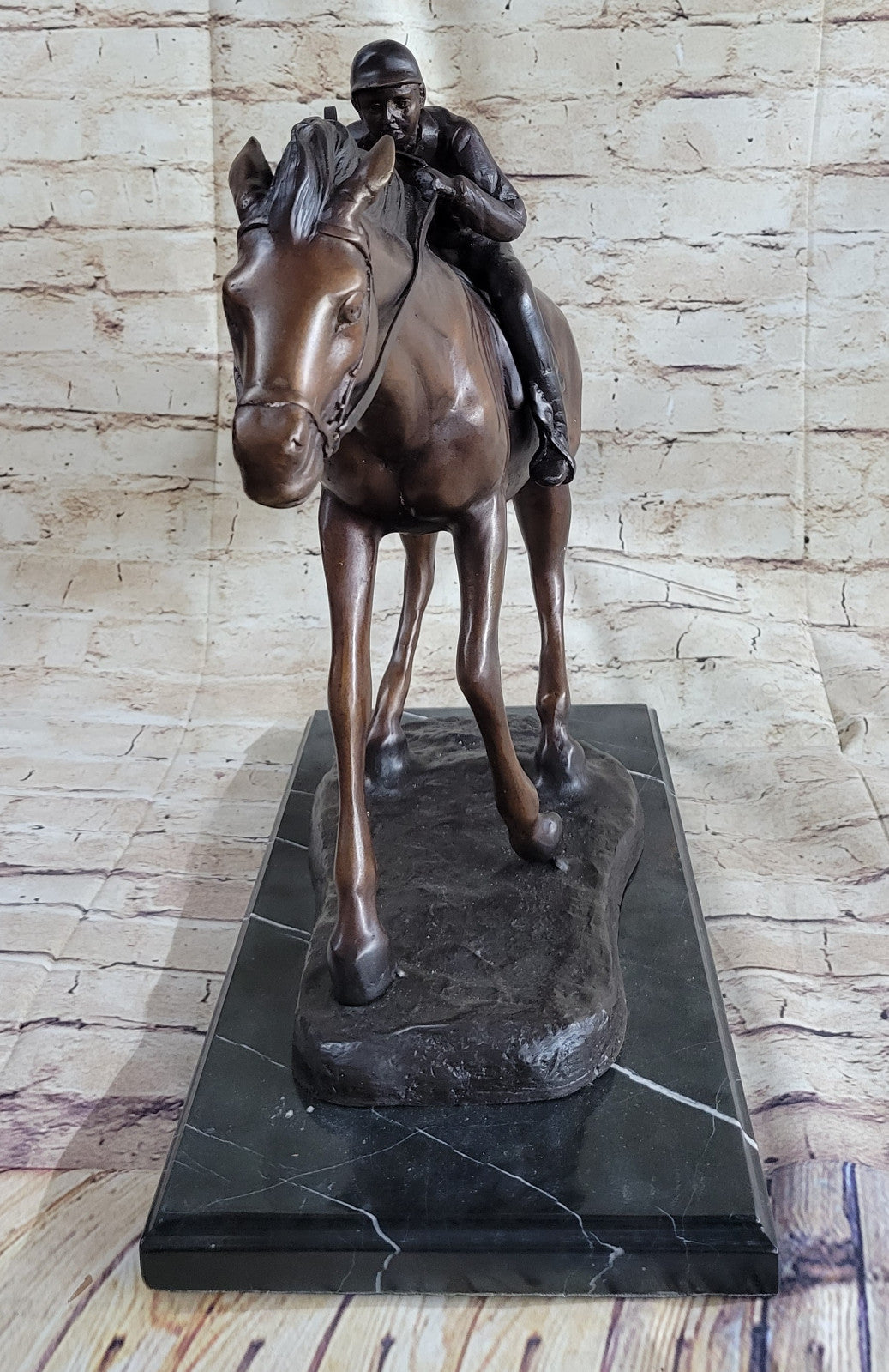 Bronze Sculpture Original  Signed Statue Of Jockey& Race Horse Office Trophy