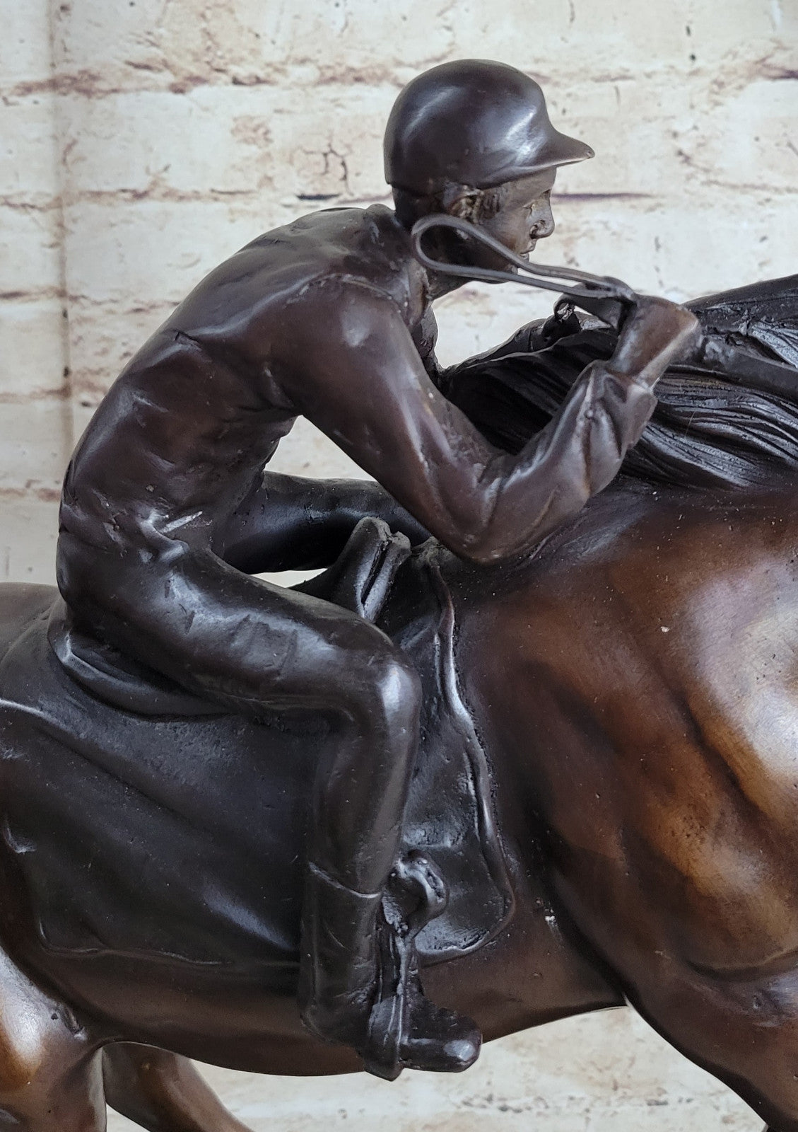 Bronze Sculpture Original  Signed Statue Of Jockey& Race Horse Office Trophy