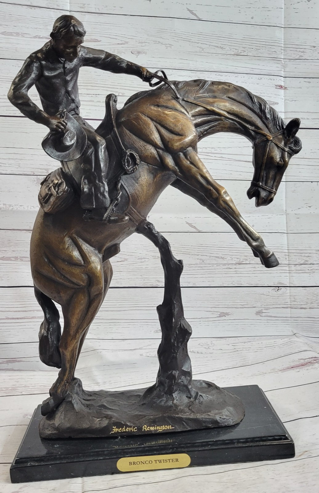 Handcrafted bronze sculpture SALE We Cast Hot Remington Twister Bronco Decor