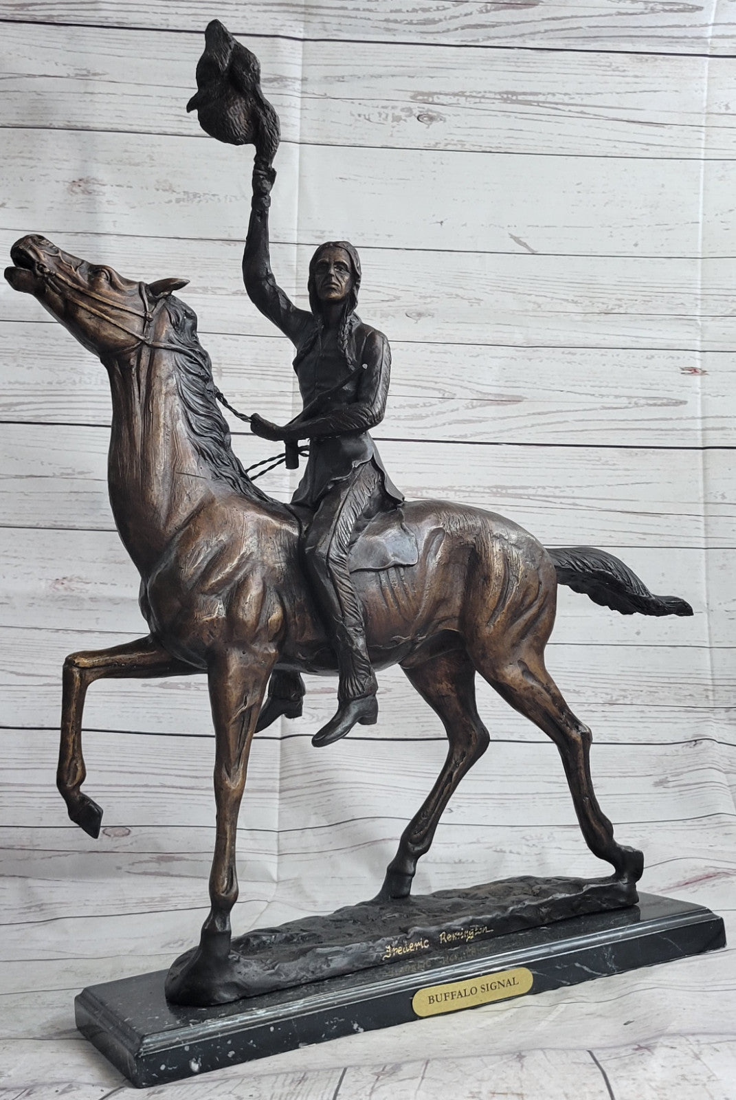 Rare Sculpture Buffalo Signal- By Frederic Remington- Reissue Lot 2650 Hand Made