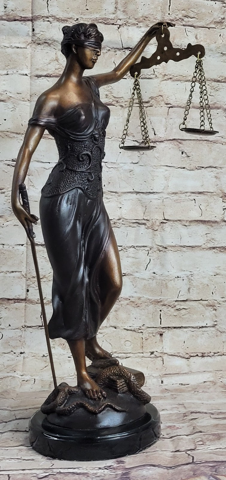 Large 19" Heavy Solid Bronze Lady Blind Justice Statue Lawyers Themis