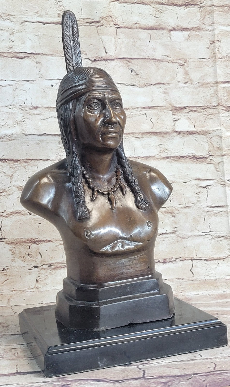 Handcrafted bronze sculpture SALE Art Bust Chief Warrior Indian American Native