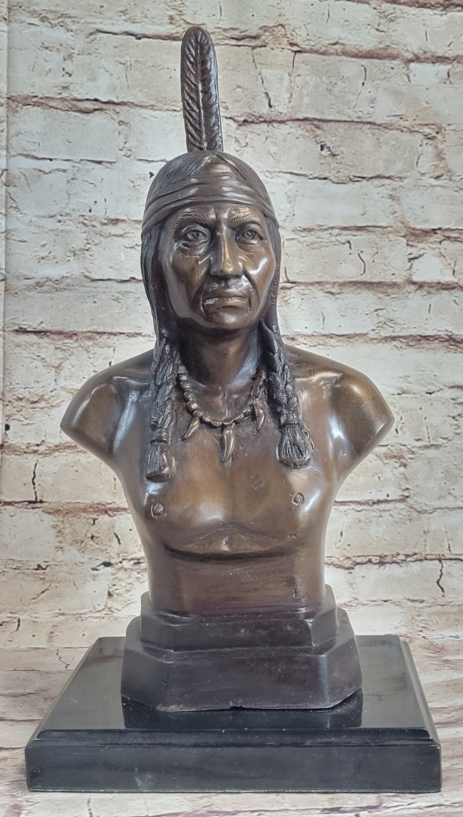 Handcrafted bronze sculpture SALE Art Bust Chief Warrior Indian American Native