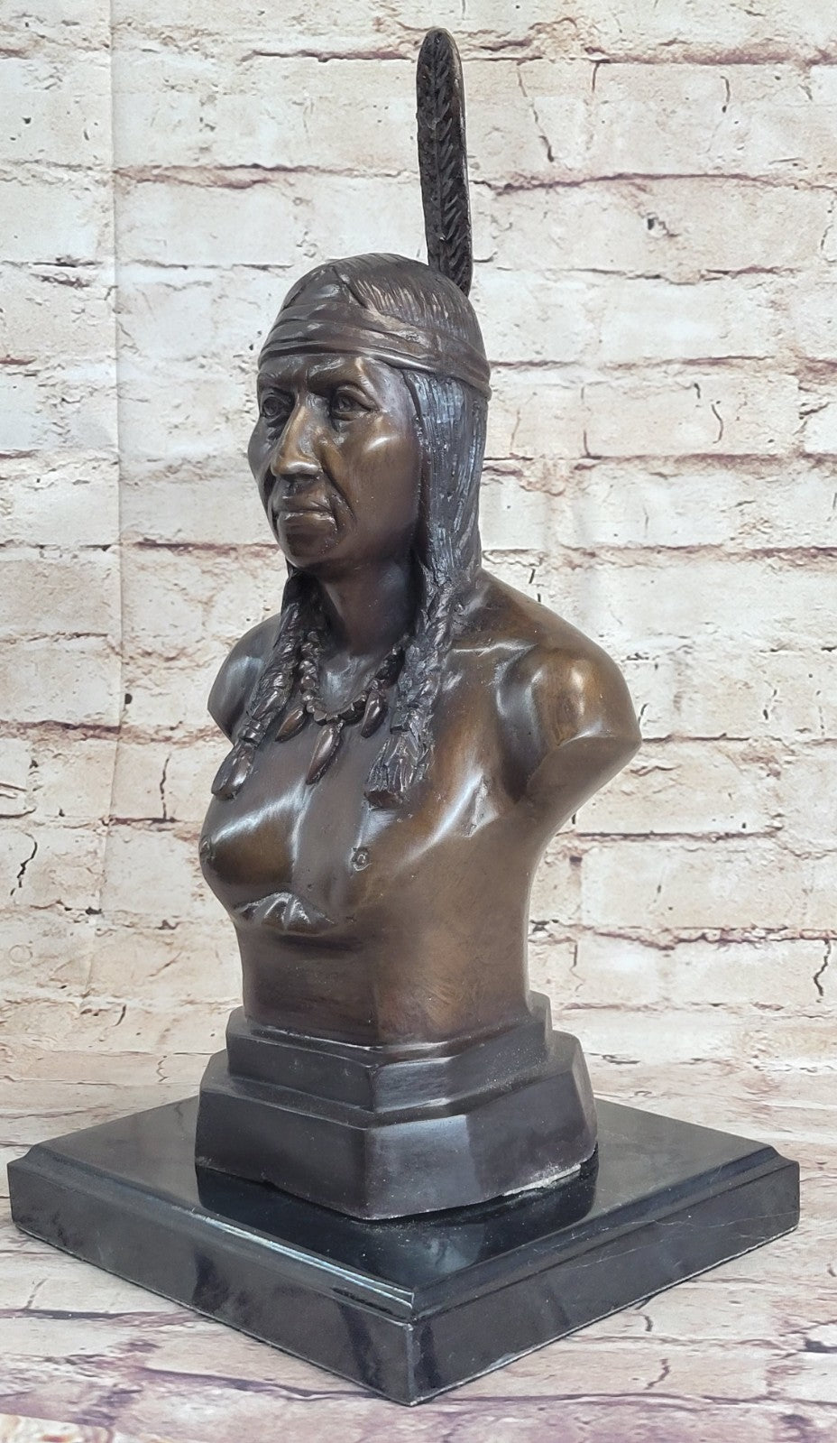 Handcrafted bronze sculpture SALE Art Bust Chief Warrior Indian American Native