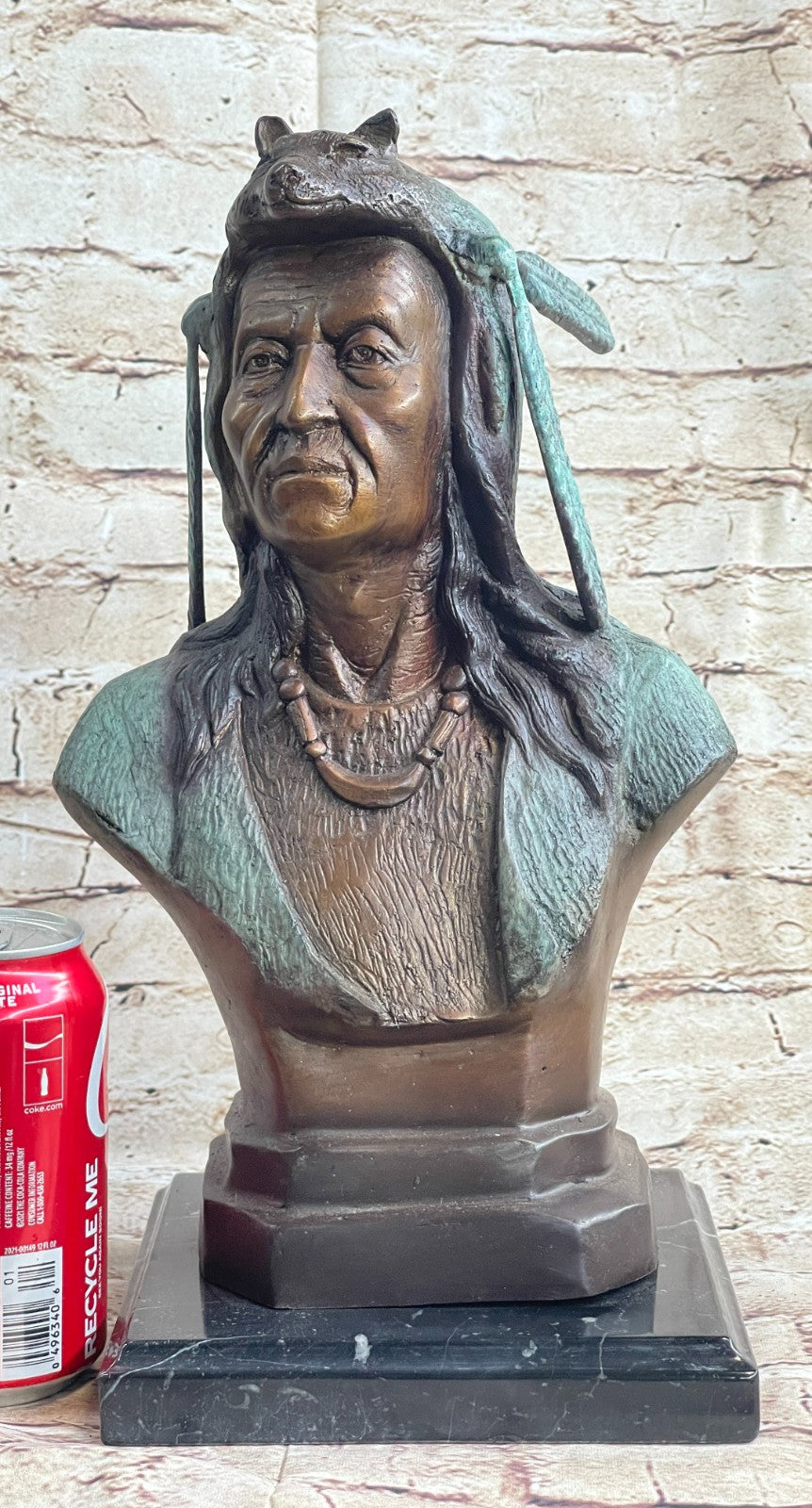 American Indian Warrior Chief Bronze Sculpture But Special Color Patina Statue