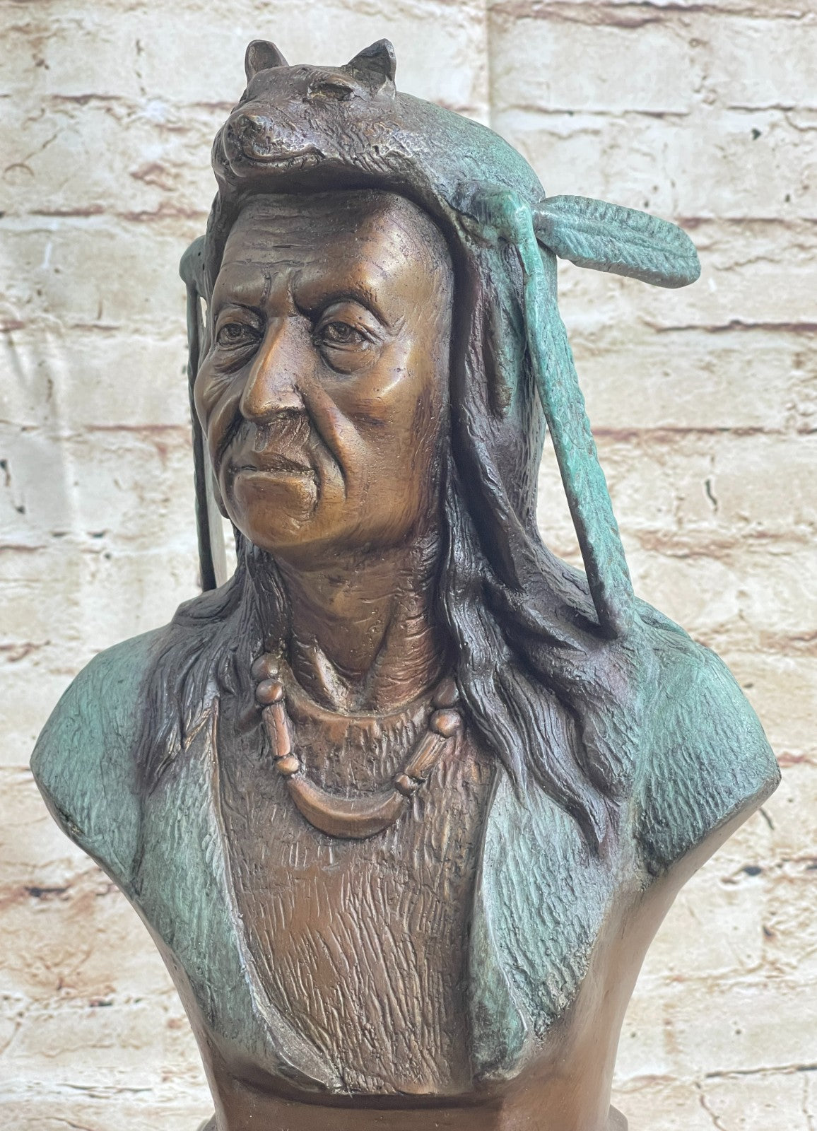 American Indian Warrior Chief Bronze Sculpture But Special Color Patina Statue