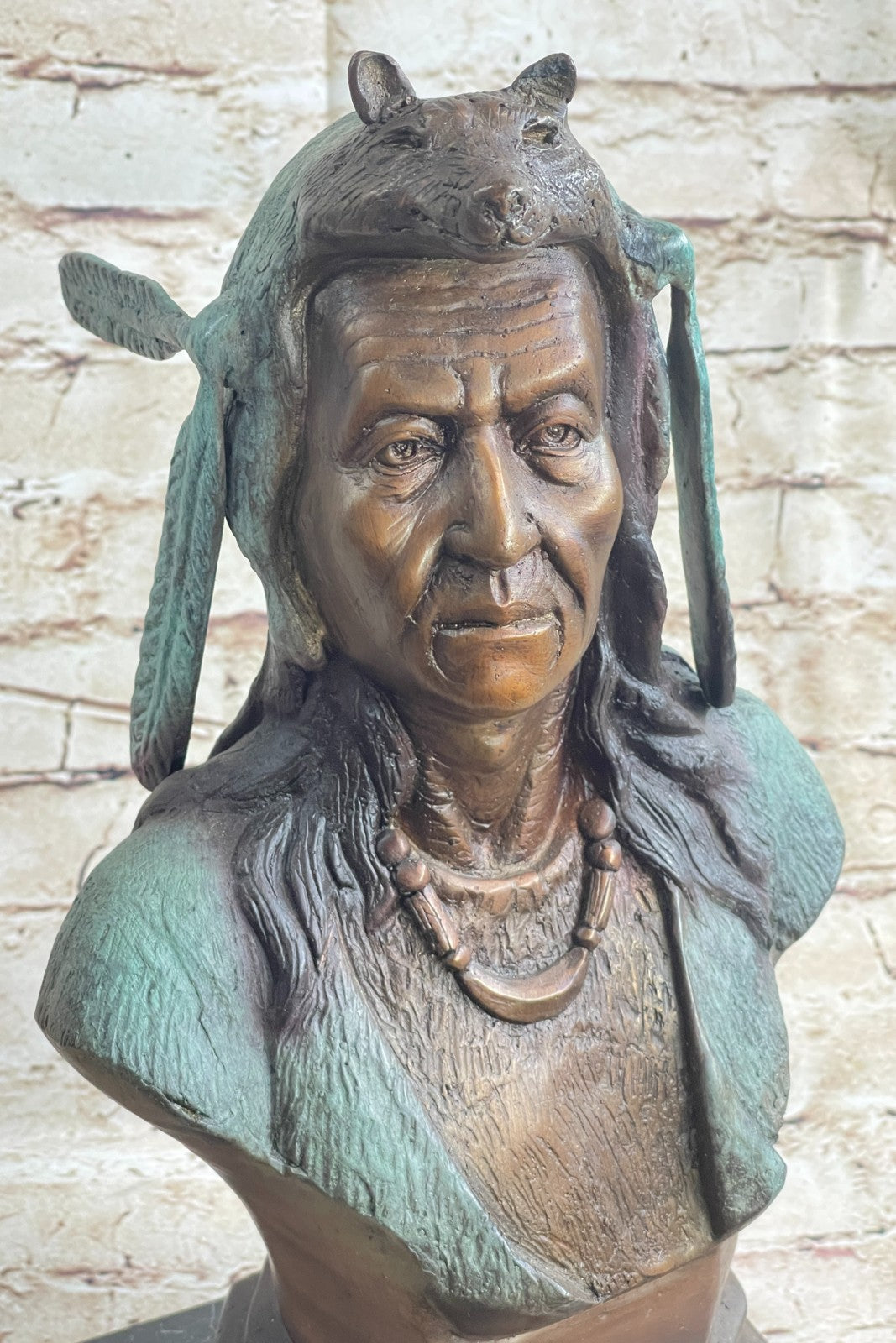 American Indian Warrior Chief Bronze Sculpture But Special Color Patina Statue