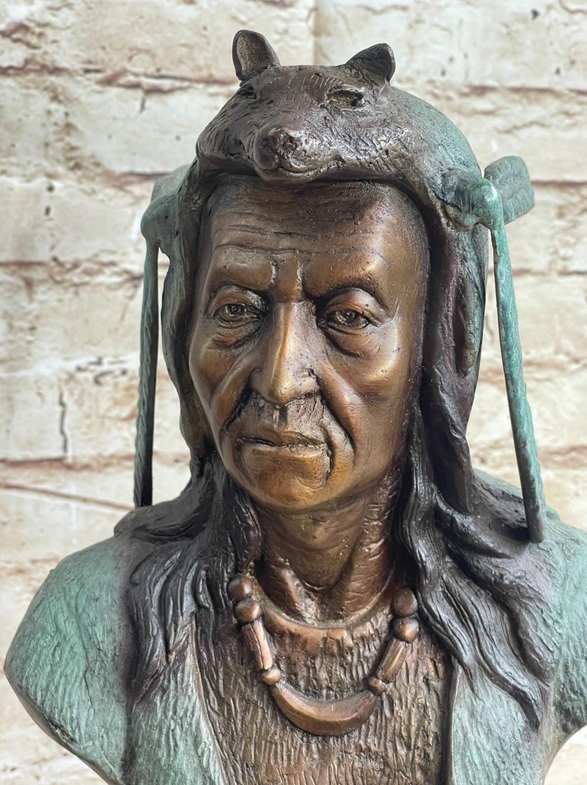 American Indian Warrior Chief Bronze Sculpture But Special Color Patina Statue