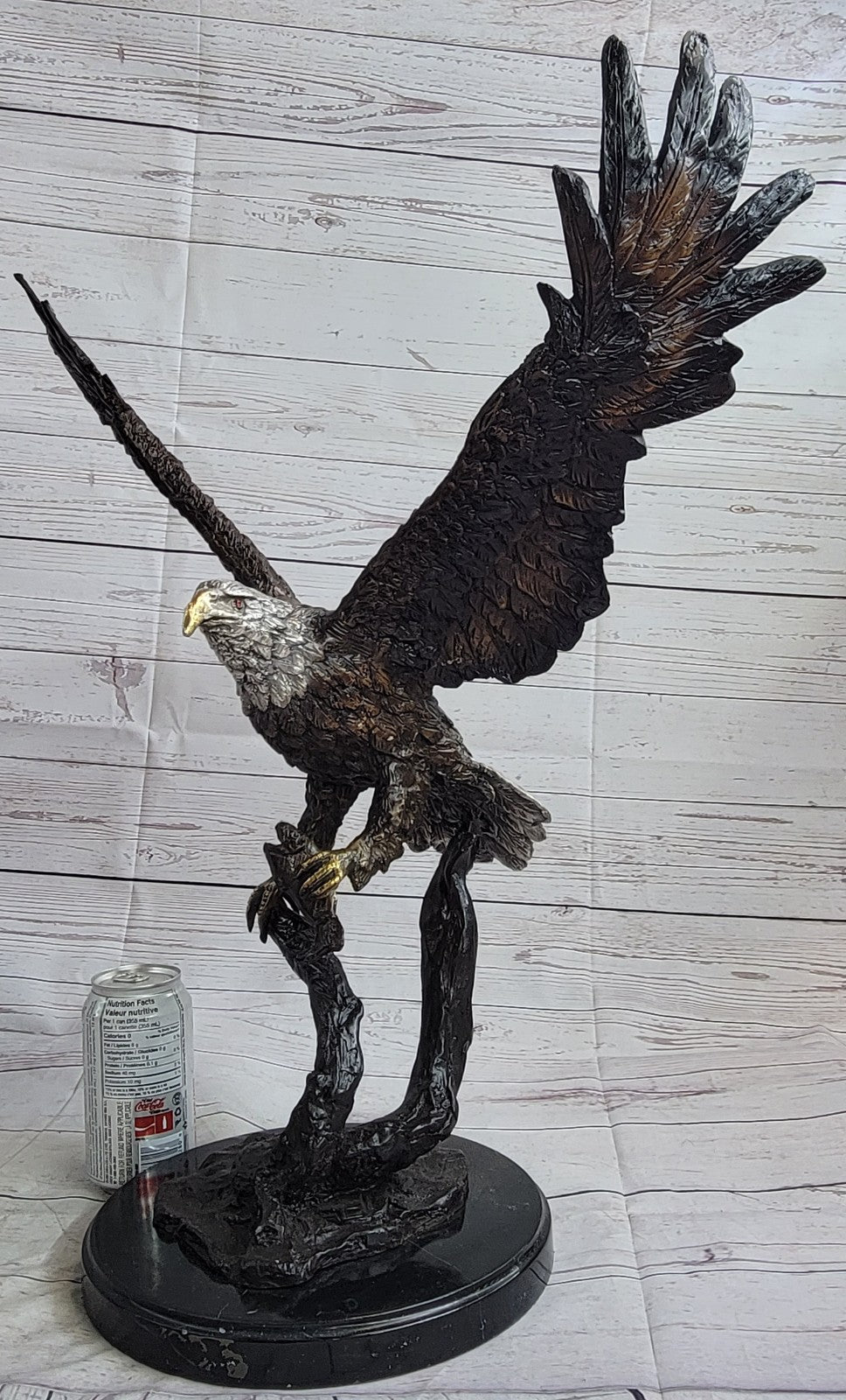 Flying Fishing Bald Eagle Military Art American Patriotic Bronze Marble Statue