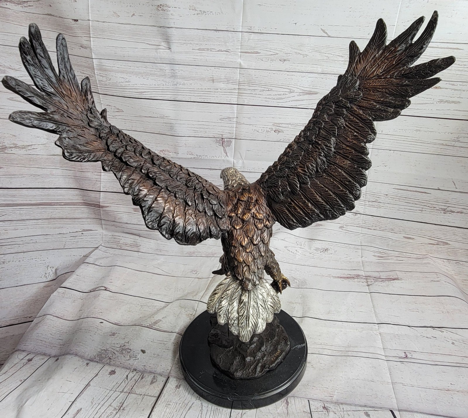 Flying Fishing Bald Eagle Military Art American Patriotic Bronze Marble Statue