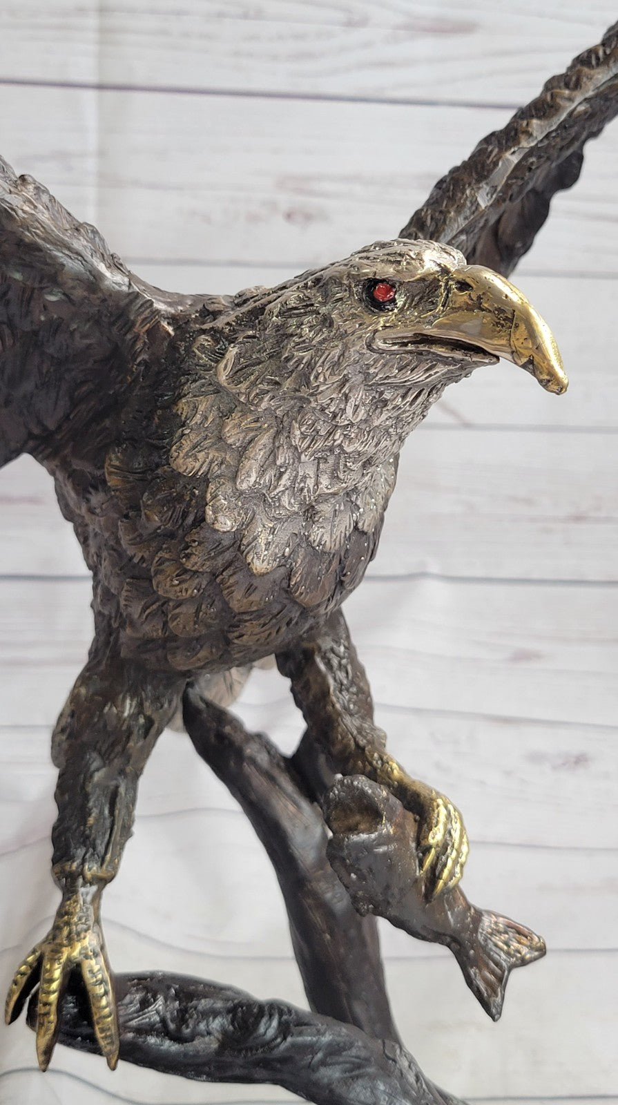 Flying Fishing Bald Eagle Military Art American Patriotic Bronze Marble Statue