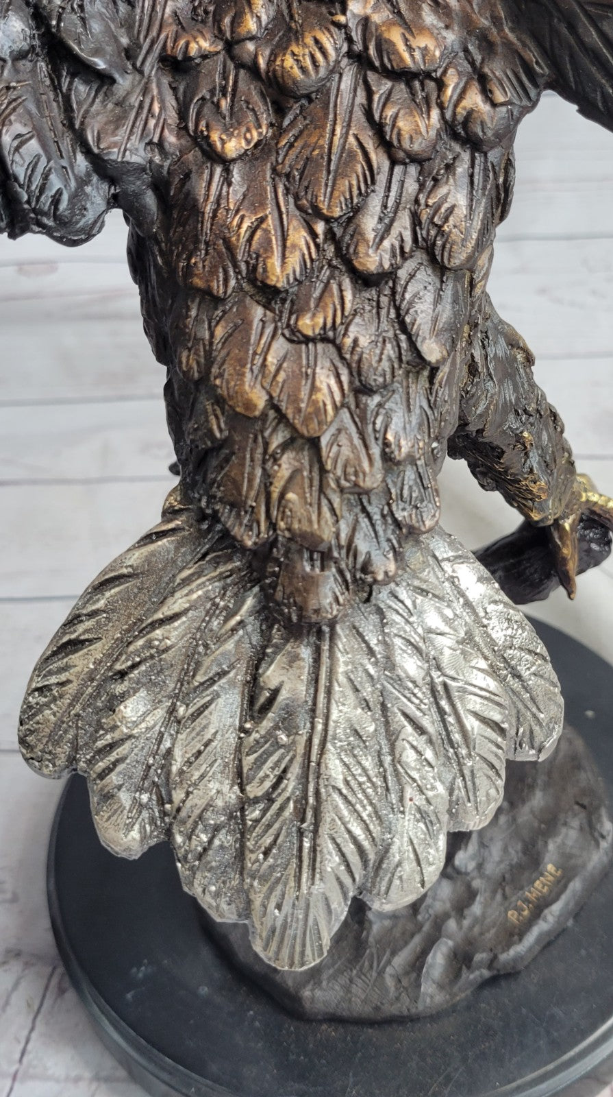 Flying Fishing Bald Eagle Military Art American Patriotic Bronze Marble Statue