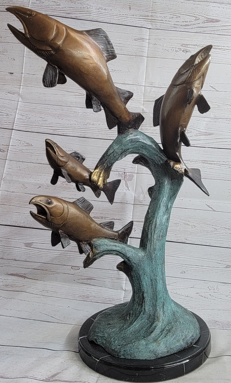 Original Artwork by Maris 4 Fishes Fish Ocean Bronze Sculpture Statue Deco Decor