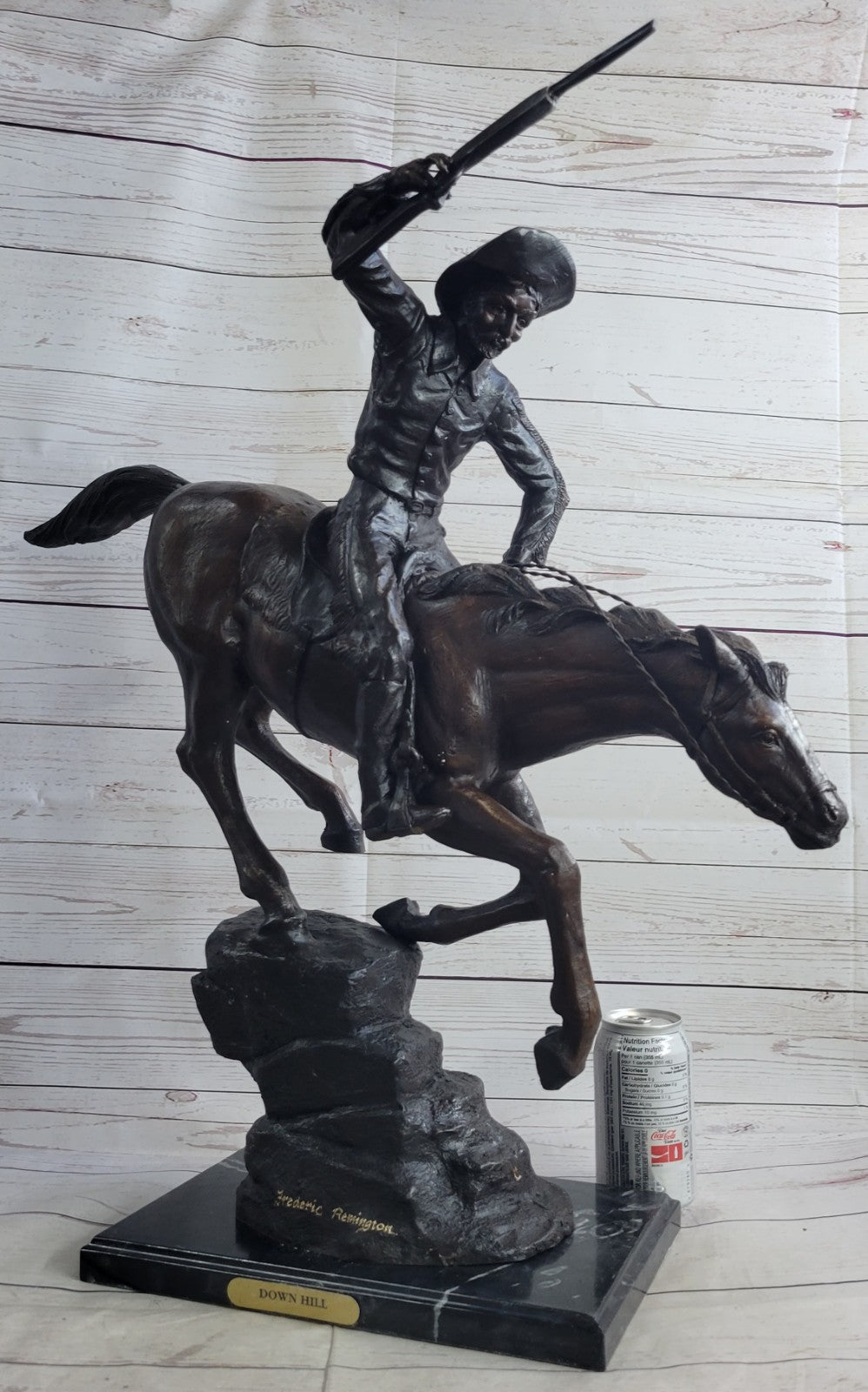 LARGE COWBOY WITH HORSE BRONZE SCULPTURE WESTERN ART REMINGTON FIGURINE DECOR