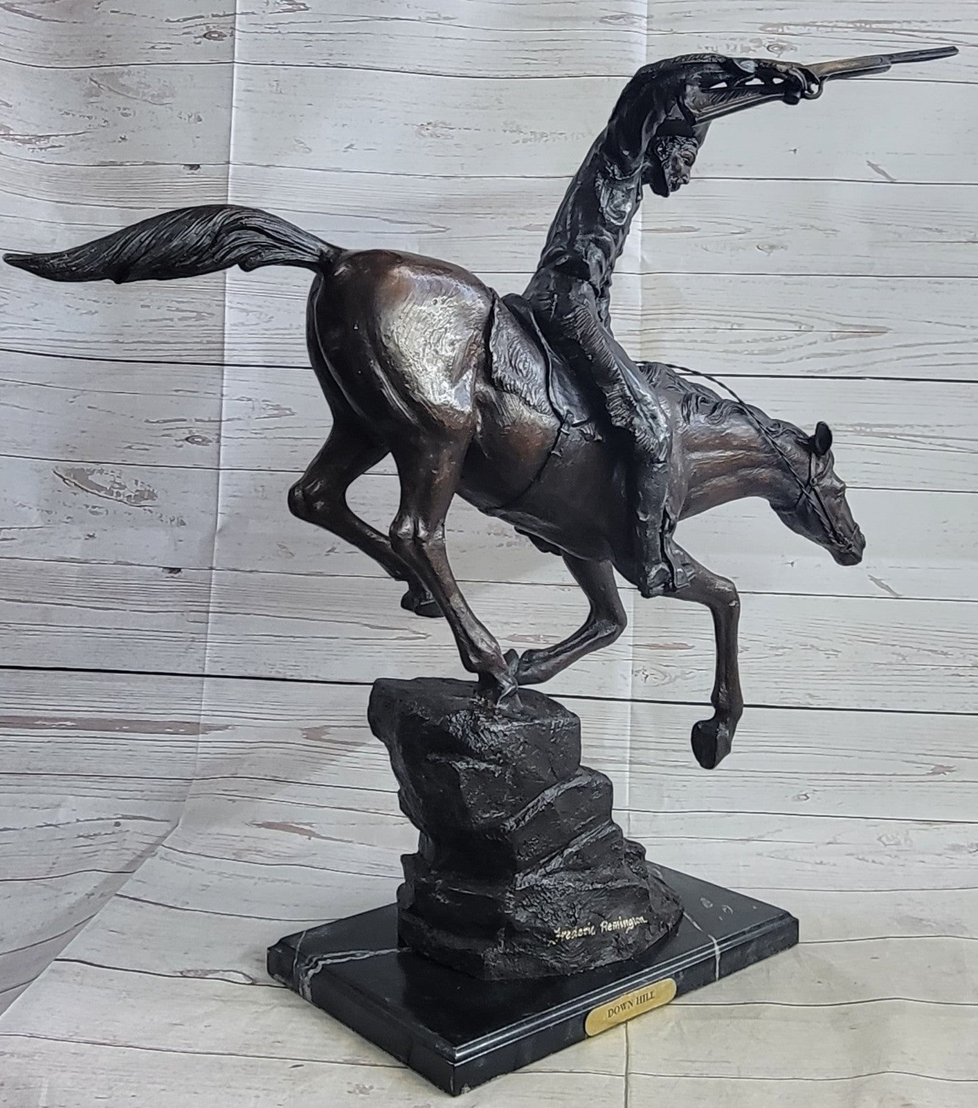 LARGE COWBOY WITH HORSE BRONZE SCULPTURE WESTERN ART REMINGTON FIGURINE DECOR