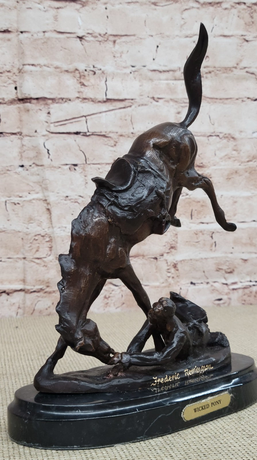 Frederic Remington`s "Wicked Pony" Bronze Sculpture, Marble Art Deco Figurine