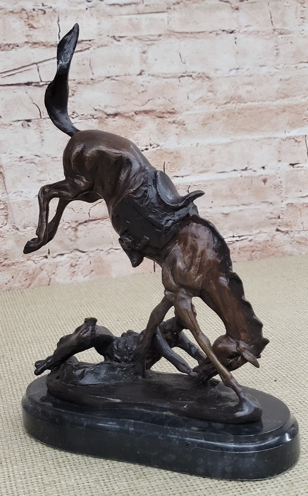 Frederic Remington`s "Wicked Pony" Bronze Sculpture, Marble Art Deco Figurine