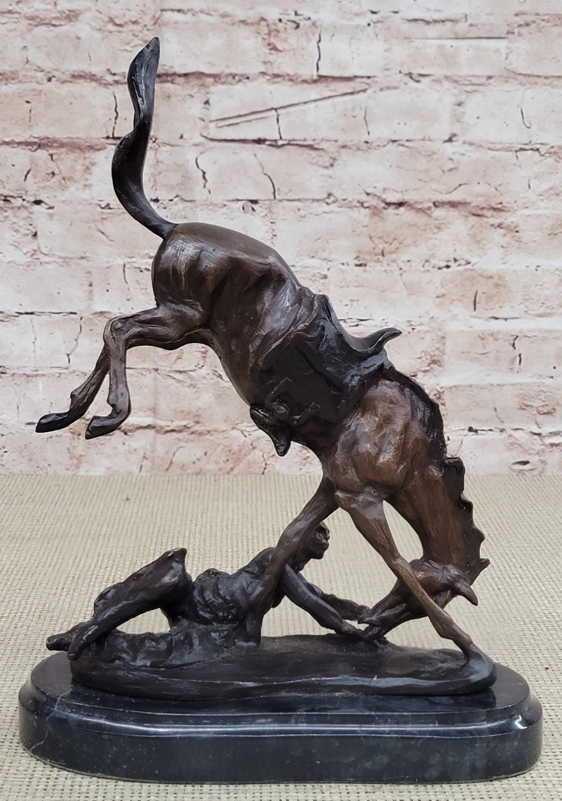 Frederic Remington`s "Wicked Pony" Bronze Sculpture, Marble Art Deco Figurine