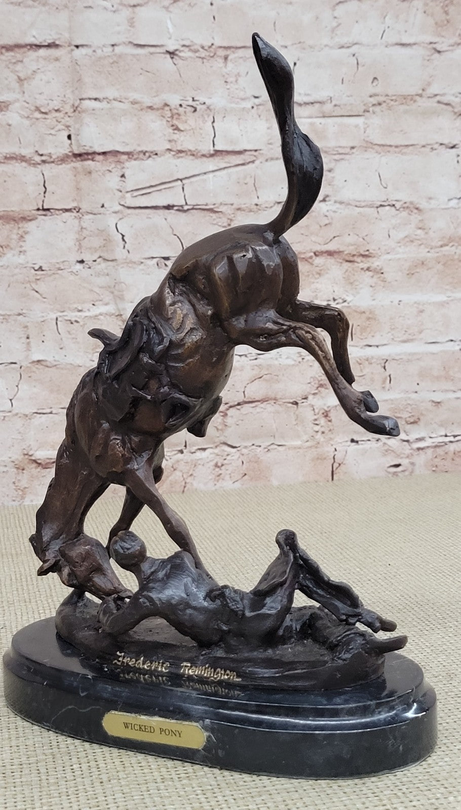 Frederic Remington`s "Wicked Pony" Bronze Sculpture, Marble Art Deco Figurine