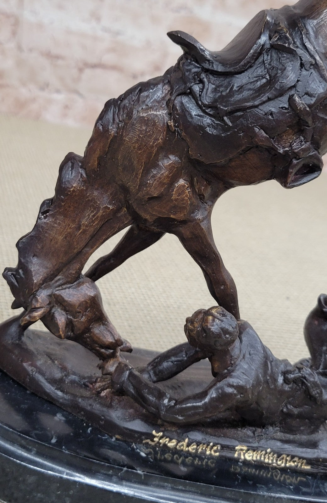 Frederic Remington`s "Wicked Pony" Bronze Sculpture, Marble Art Deco Figurine