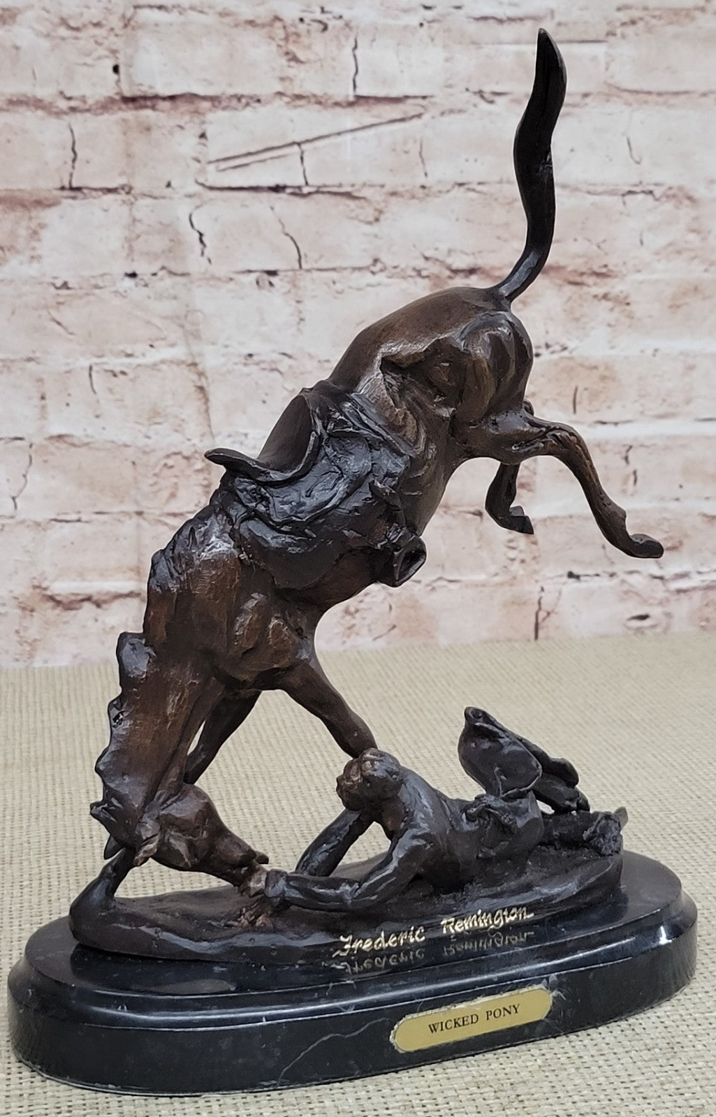 Frederic Remington`s "Wicked Pony" Bronze Sculpture, Marble Art Deco Figurine