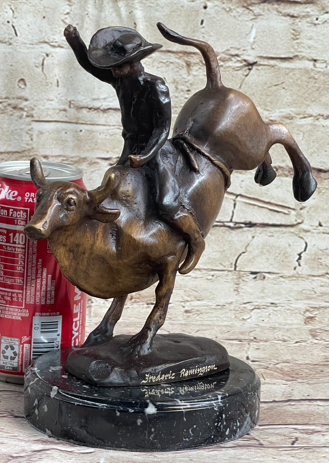 Bronze Marble Statue Rodeo Western Cowboy Bull Rodeo Rider Figurine