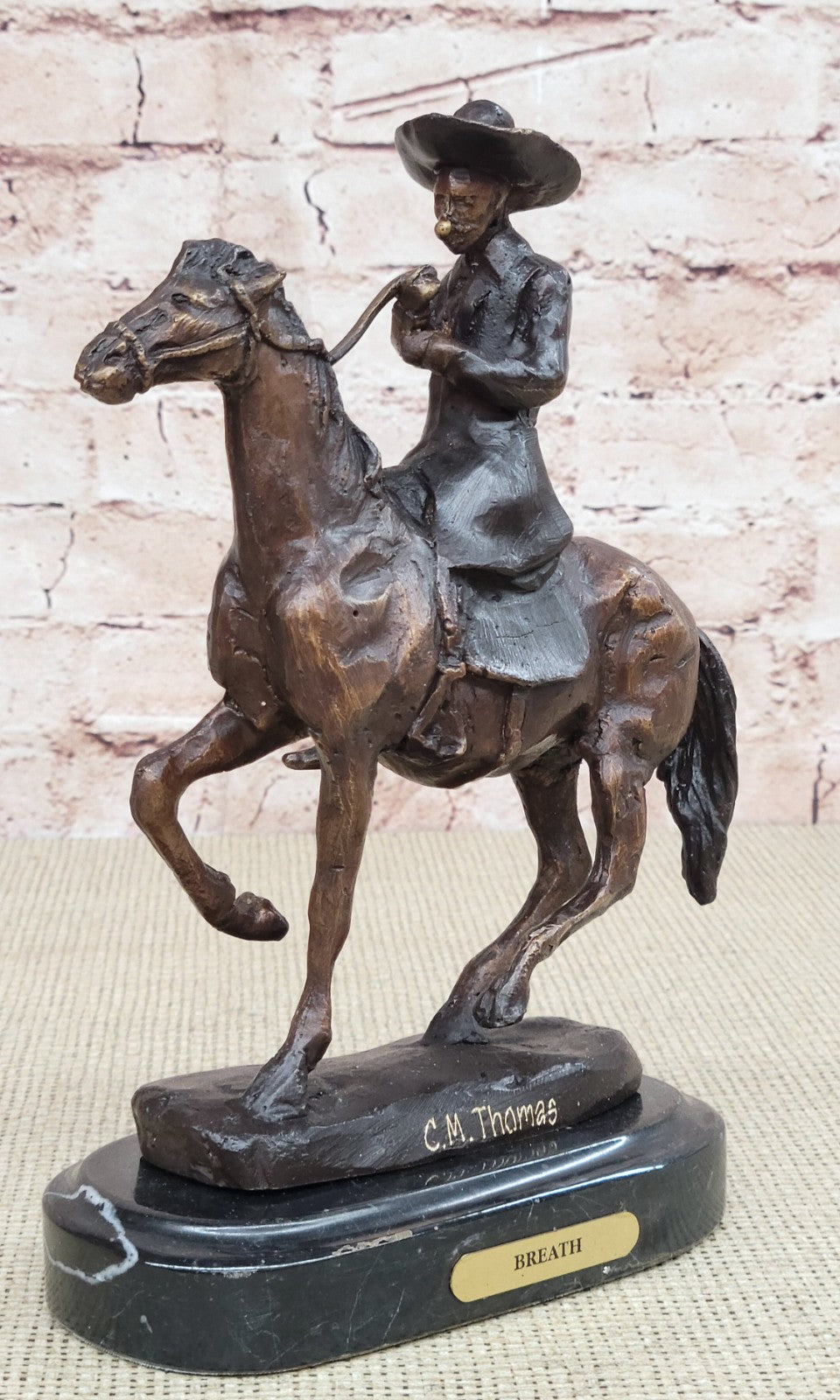 Handcrafted bronze sculpture SALE Country Horse Cowboy C.M. THOMAS Vtg