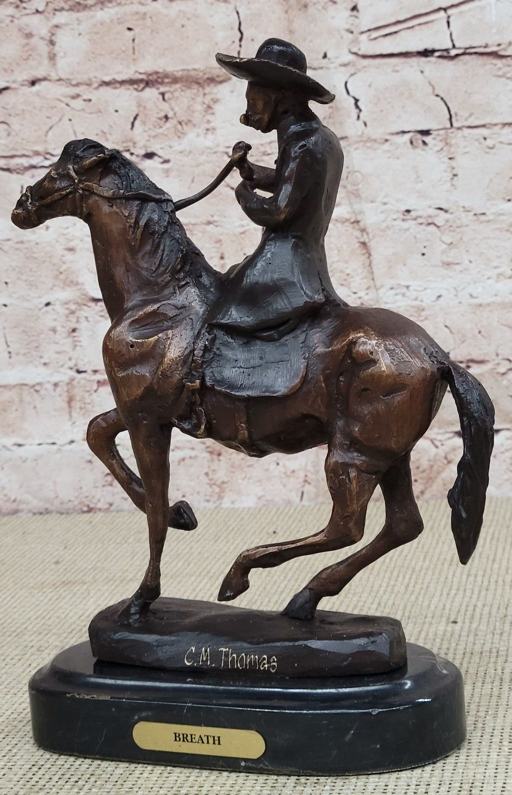 Handcrafted bronze sculpture SALE Country Horse Cowboy C.M. THOMAS Vtg