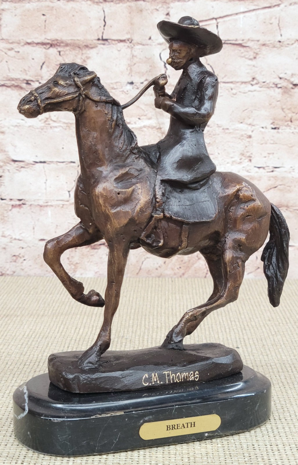 Handcrafted bronze sculpture SALE Country Horse Cowboy C.M. THOMAS Vtg