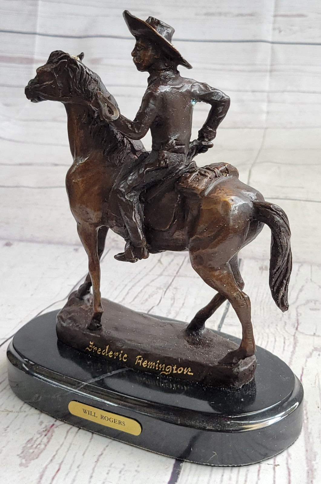Handcrafted bronze sculpture SALE Marbl W/ Art Russell Charles By " Rogers Will