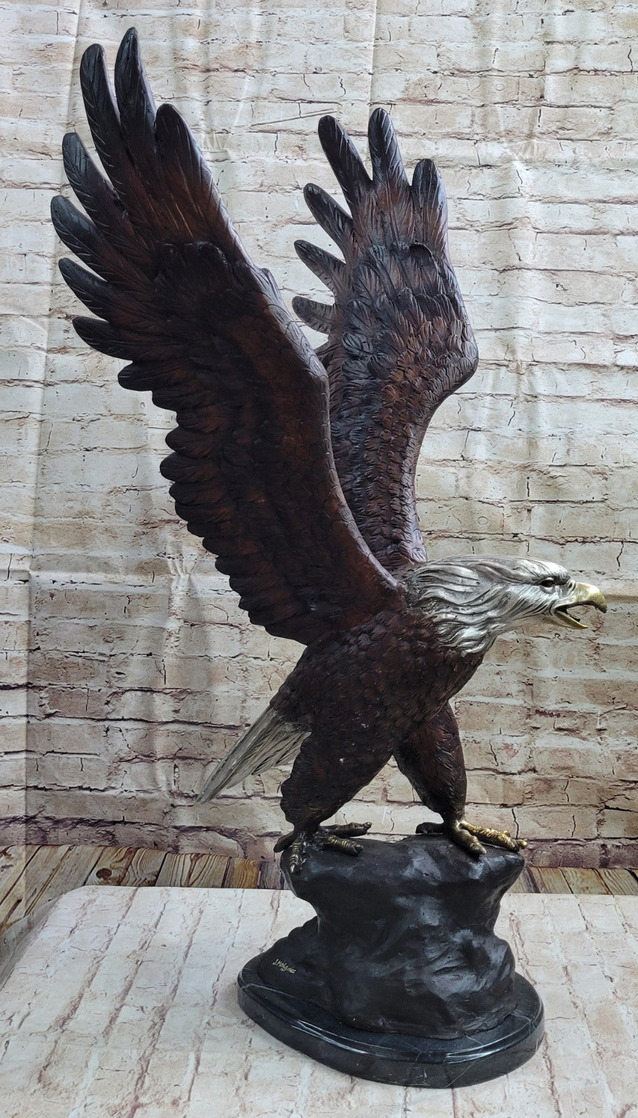 Vintage Eagle w/ Outstretched Wings Cast Bronze Sculpture Statue Home Decoration