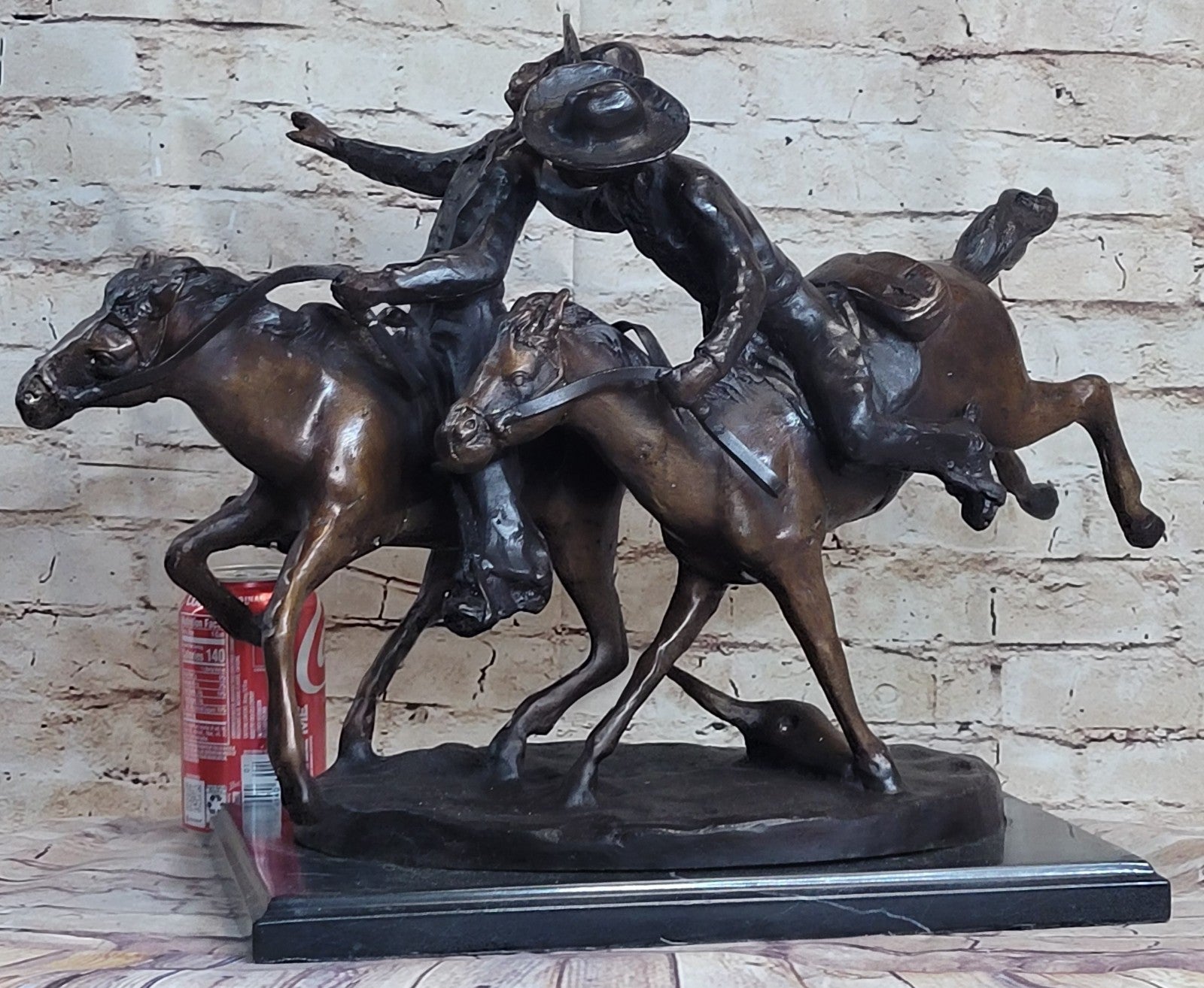 Horse Cowboy Western Bunkie Wounded Remington Bronze Sculpture Statue Figure