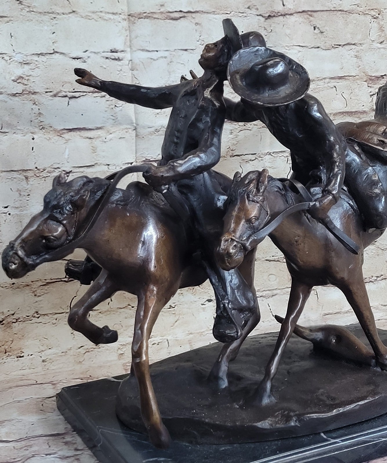 Horse Cowboy Western Bunkie Wounded Remington Bronze Sculpture Statue Figure