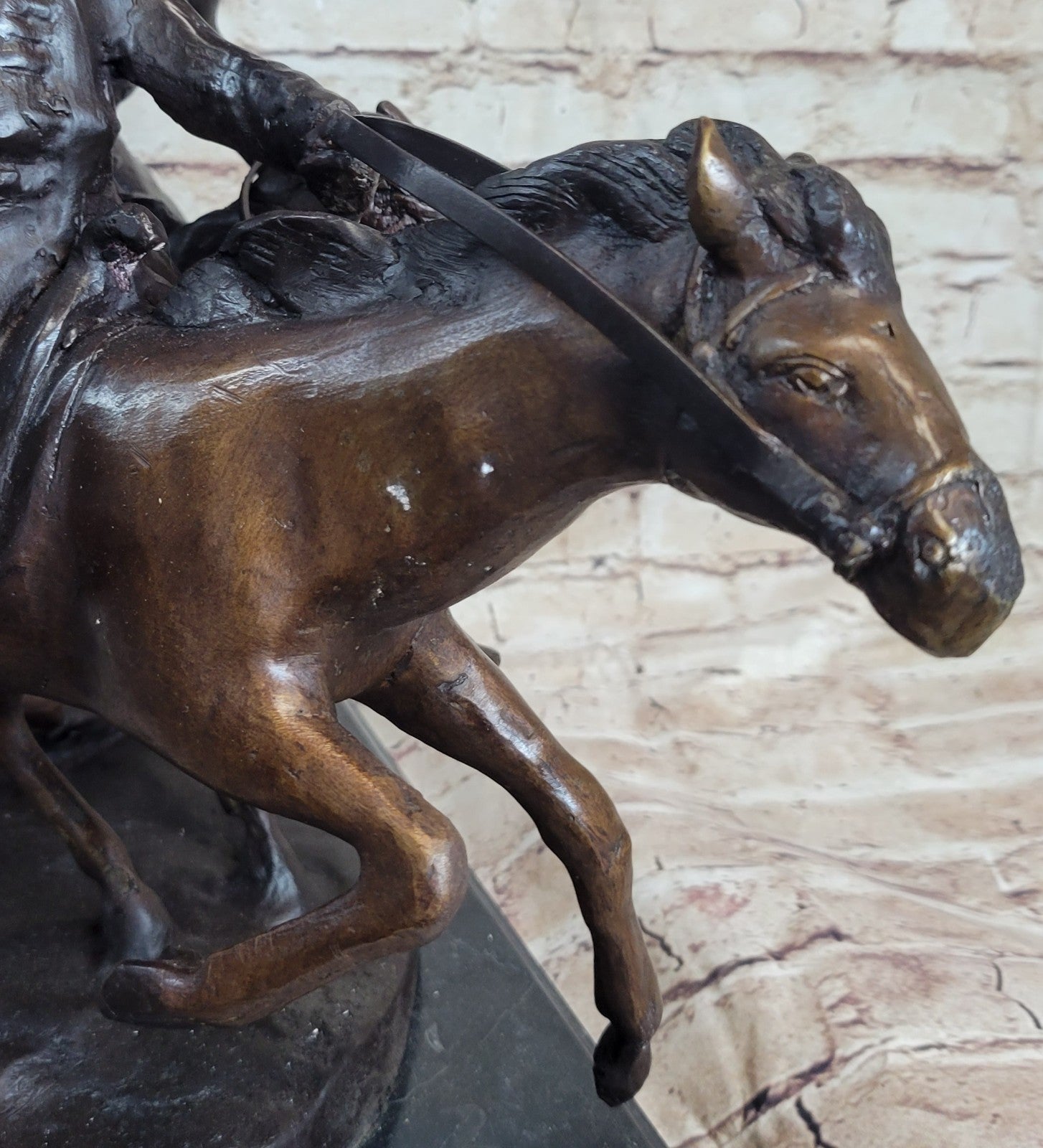 Horse Cowboy Western Bunkie Wounded Remington Bronze Sculpture Statue Figure