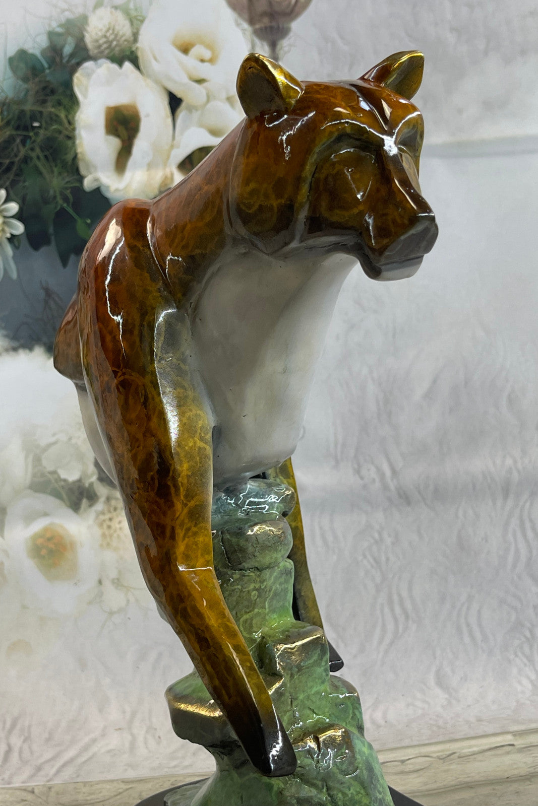 Hand Crafted Numbered LTD EDITION Cougar Mountain Lion Jaguar Bust Bronze Sculpt