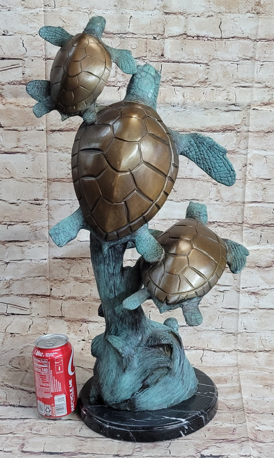 Swimming Sea Turtles Bronze Sculpture, Special Patina Finish Figurine