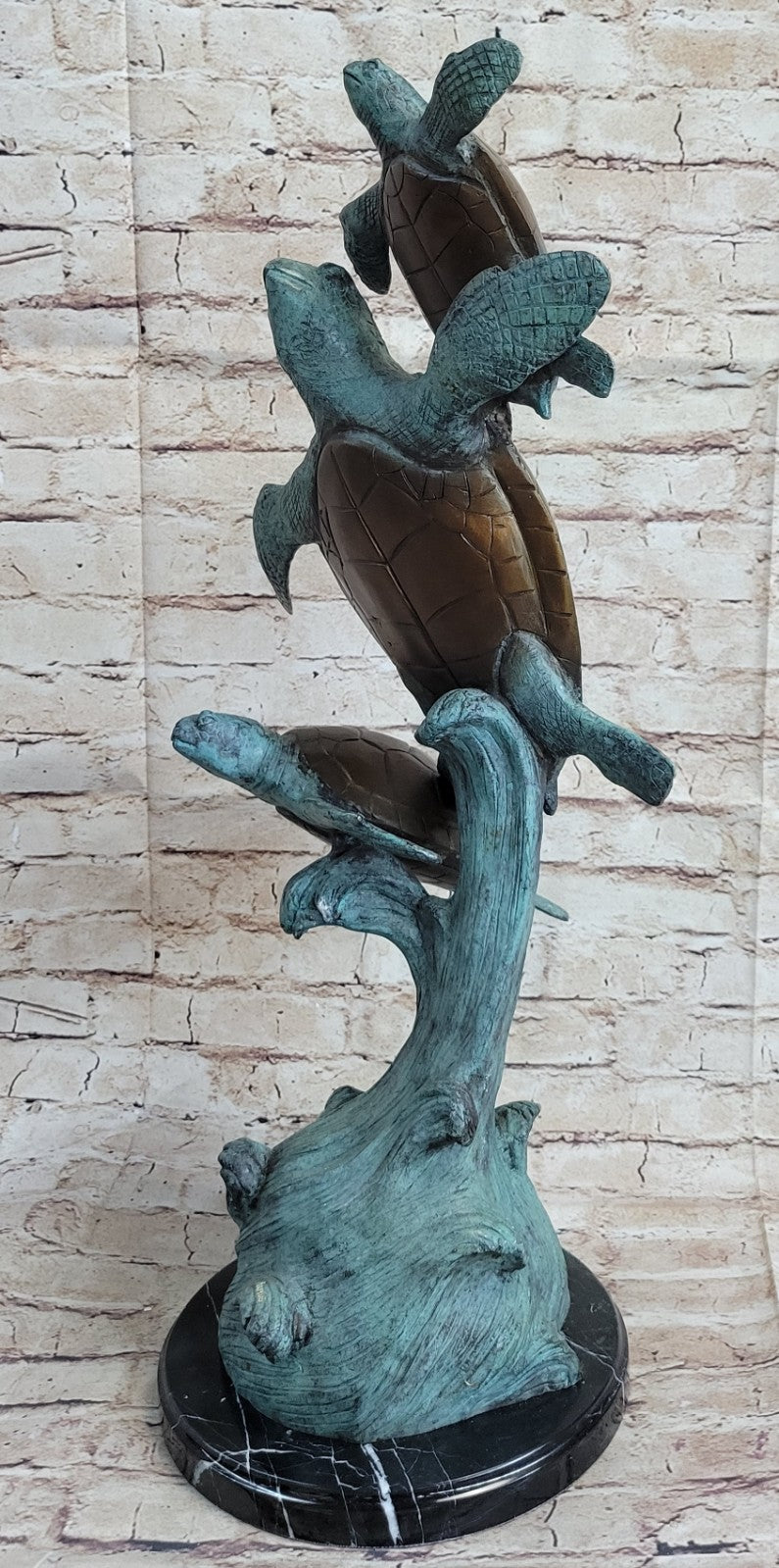 Swimming Sea Turtles Bronze Sculpture, Special Patina Finish Figurine