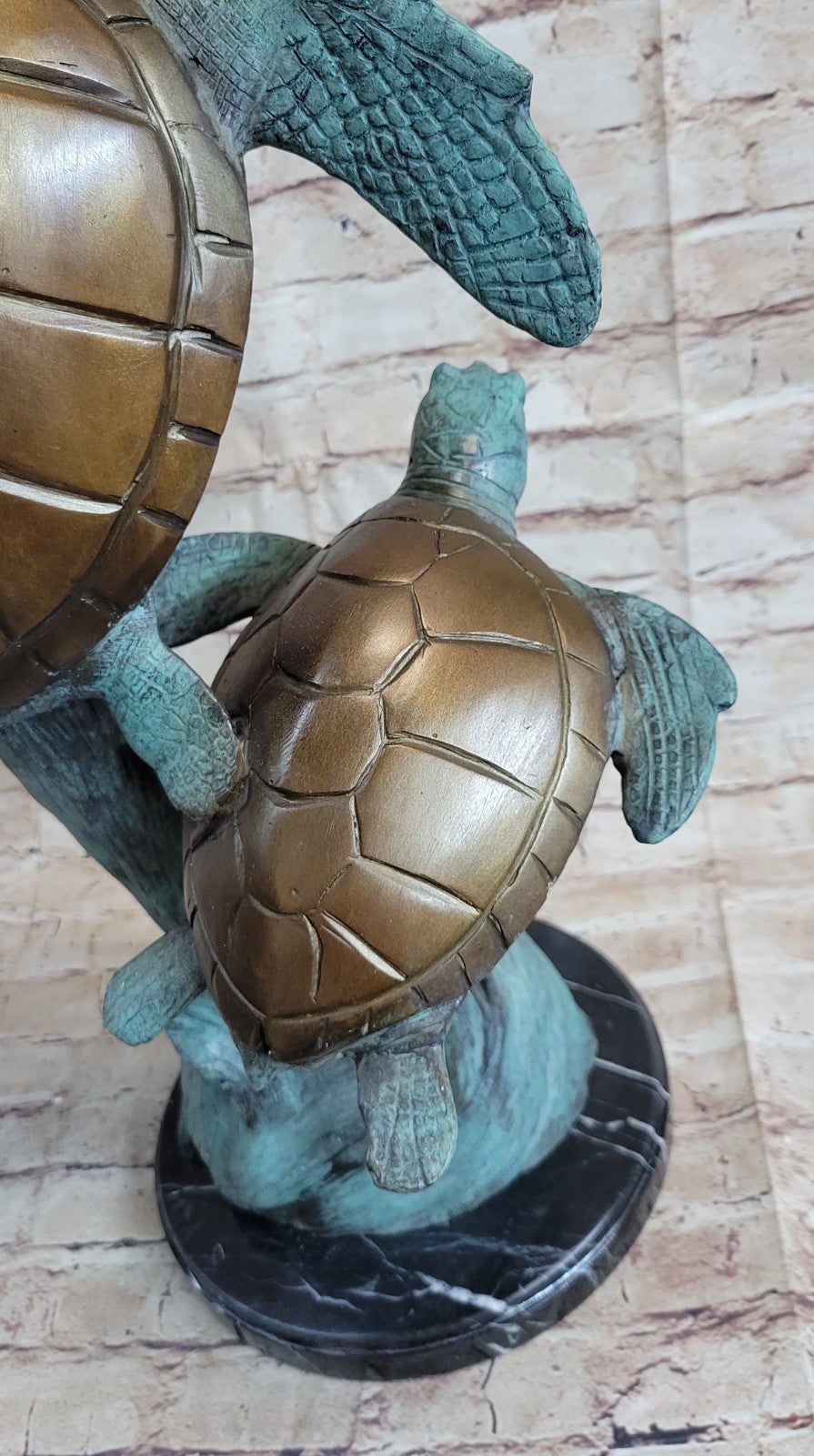 Swimming Sea Turtles Bronze Sculpture, Special Patina Finish Figurine