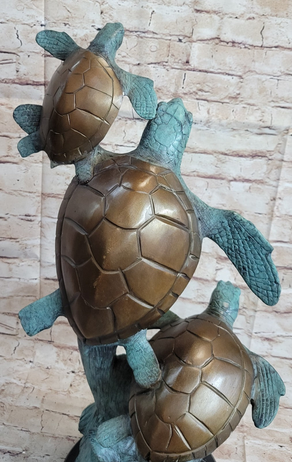 Swimming Sea Turtles Bronze Sculpture, Special Patina Finish Figurine