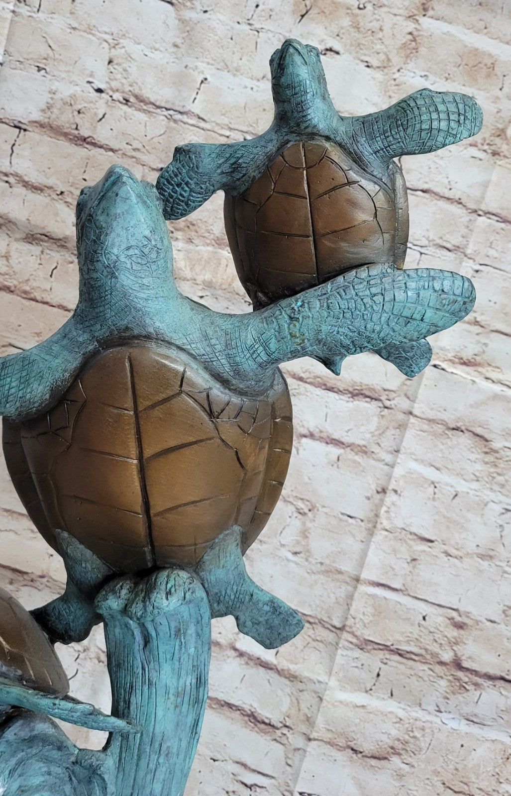 Swimming Sea Turtles Bronze Sculpture, Special Patina Finish Figurine