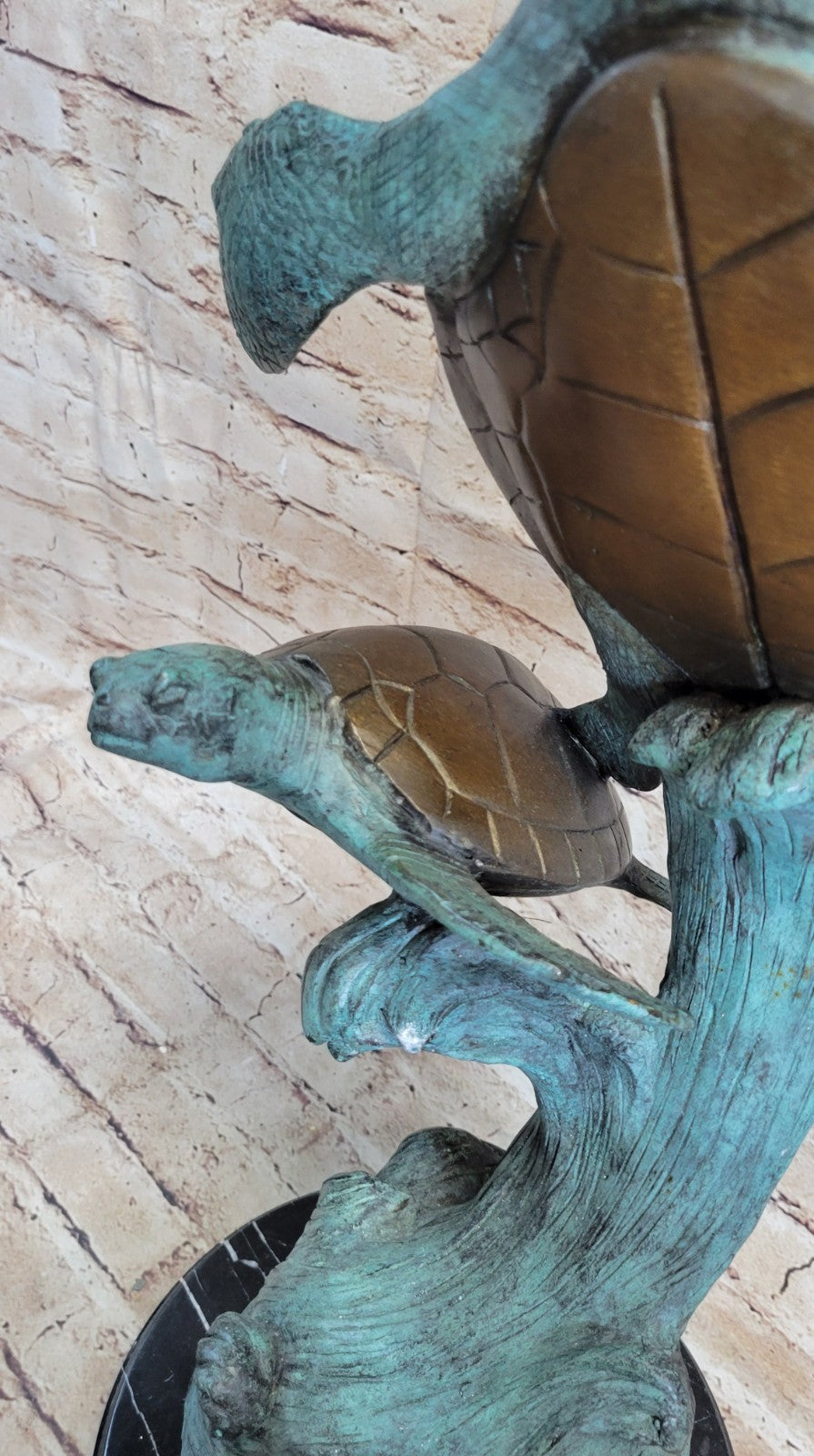 Swimming Sea Turtles Bronze Sculpture, Special Patina Finish Figurine