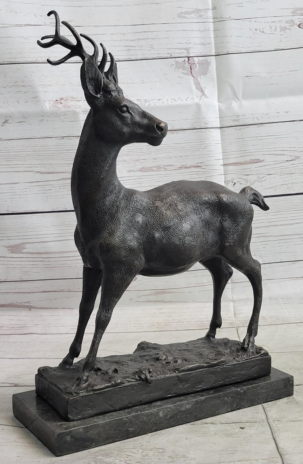 Large Metal Bronze Deer Stag Elk Outdoor Yard Sculpture, Handcrafted Figurine